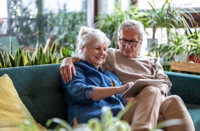 A mature couple explores their options for long-term care communities.